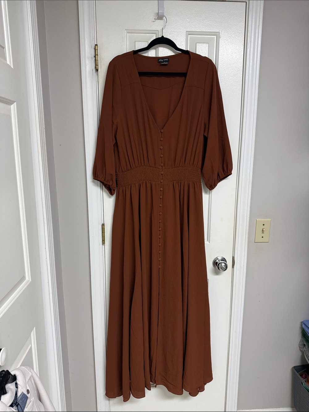 City Chic Copper-Brown Maxi Dress with Button Front
